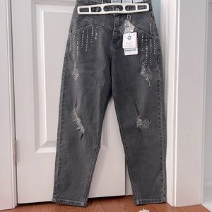 New with tags Mayoral rhinestoned high waist slouchy jeans with adjustable waist